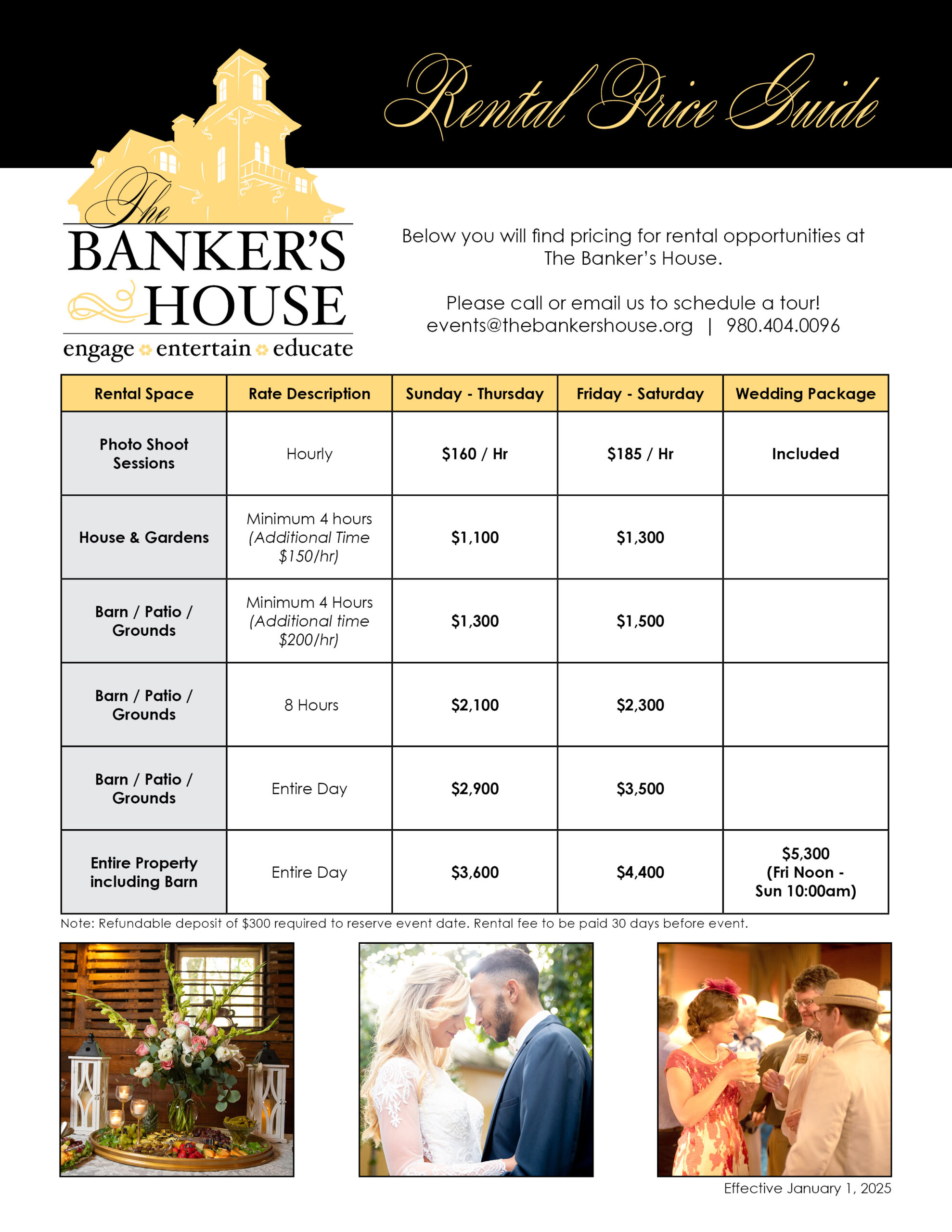 The Banker's House price list for 2025